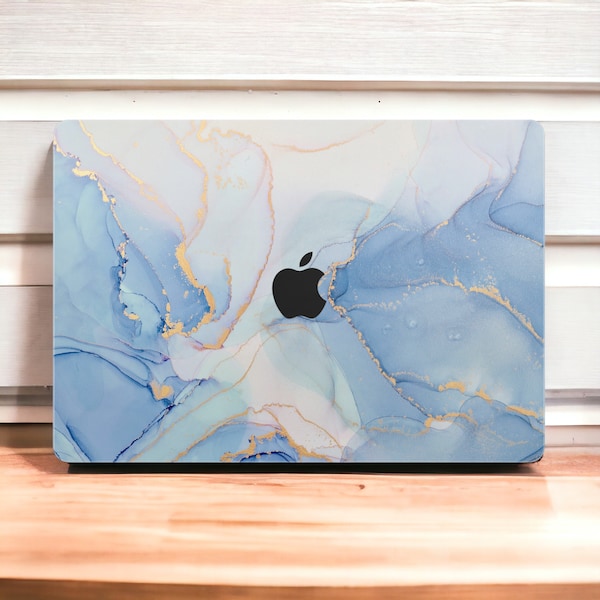 Marble Blue and White MacBook Skin - Marble MacBook Pro Skin Wrap - Full cover skin for MacBook Pro & Air Models, M1, M2, 13", 14", 16, All