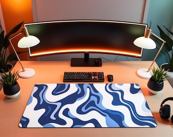 Indigoblauwe gamingmuismat – verlengde bureaumat met abstract ontwerp