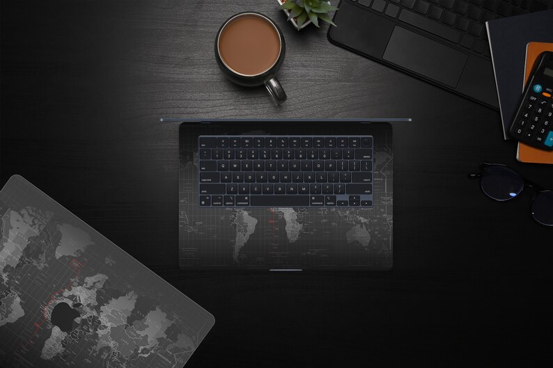 世界地図MacBookスキンシール - 世界地図MacBook Proスキンシールビニールラップ - MacBook Pro & Airモデル、M1、M2、13インチ、14インチ、16インチ、全モデル対応フルカバースキンシール 画像 6