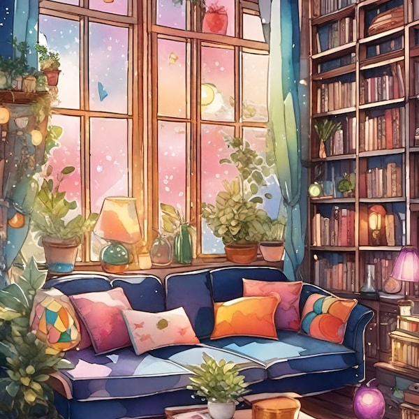 Enchanting Studio Ghibli and Fantasy Inspired Digital Art - Lofi Watercolor Magic: The Cozy Witch’s Home 1