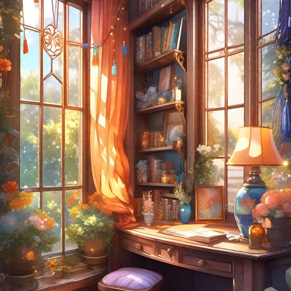 Enchanting Studio Ghibli and Fantasy Inspired Digital Art - Lofi Watercolor Magic: The Cozy Witch’s Home 5
