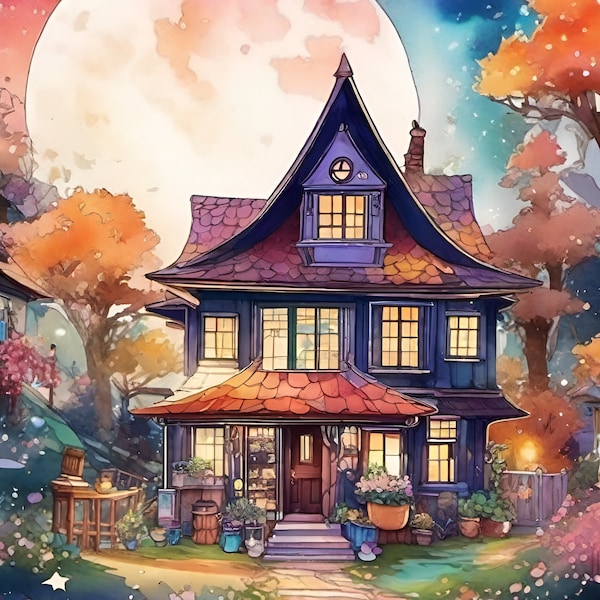 Enchanting Studio Ghibli and Fantasy Inspired Digital Art - Lofi Watercolor Magic: The Witch is Out