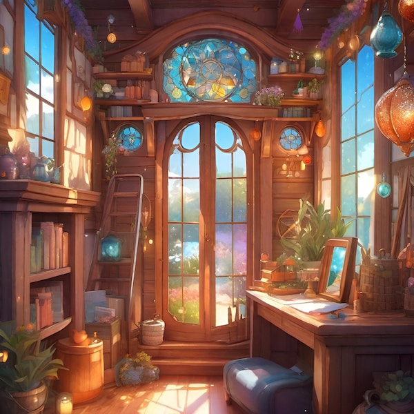 Enchanting Studio Ghibli and Fantasy Inspired Digital Art - Lofi Watercolor Magic: The Cozy Witch’s Home 3