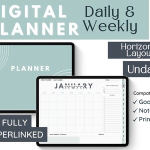 PLANNER DIGITALE senza data Goodnotes / Pianificatore di produttività con collegamento ipertestuale minimalista / Organizzatore mensile settimanale giornaliero / Pianificatore IPad / Moderno