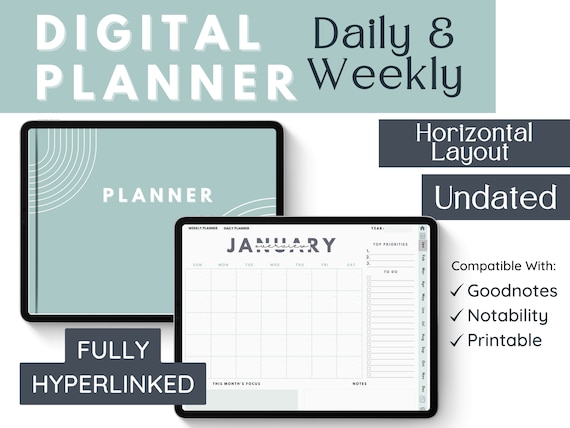 Undated DIGITAL PLANNER Goodnotes | Minimalist Hyperlinked Productivity Planner | Daily Weekly Monthly Organizer | IPad Planner | Modern