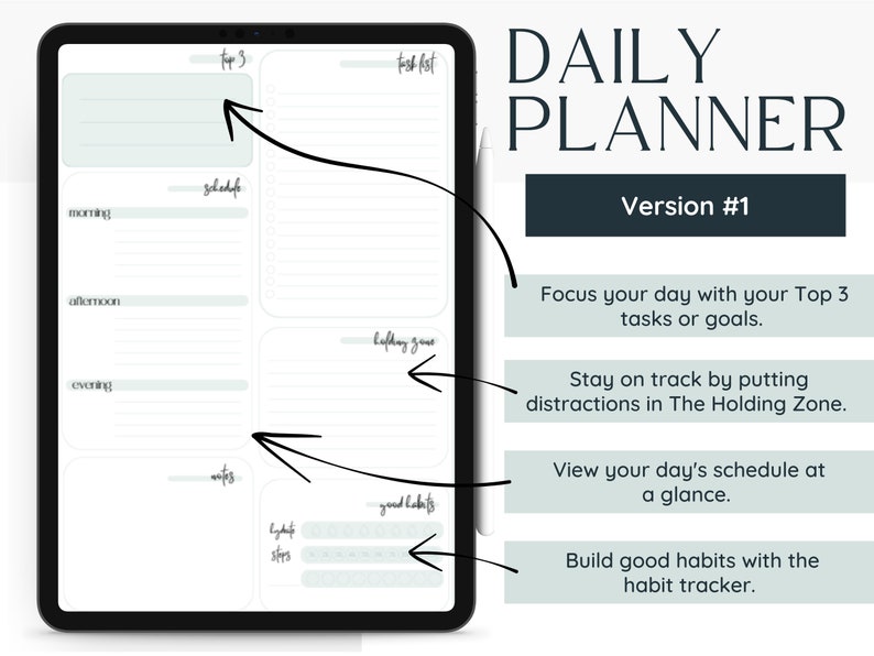 Daily Digital Planner Vertical Layout Goodnotes Template Goodnotes