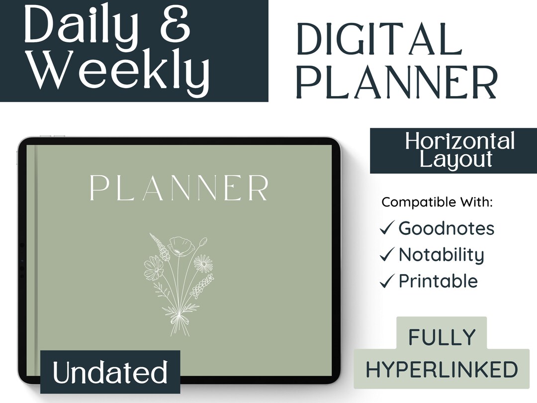 UNDATED DIGITAL PLANNER Goodnotes | Minimalist Hyperlinked Productivity ...