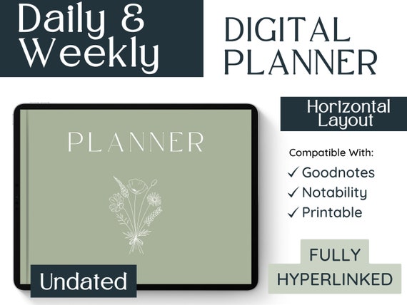 UNDATED DIGITAL PLANNER Goodnotes | Minimalist Hyperlinked Productivity Planner | Daily Weekly Monthly Organizer | IPad Planner