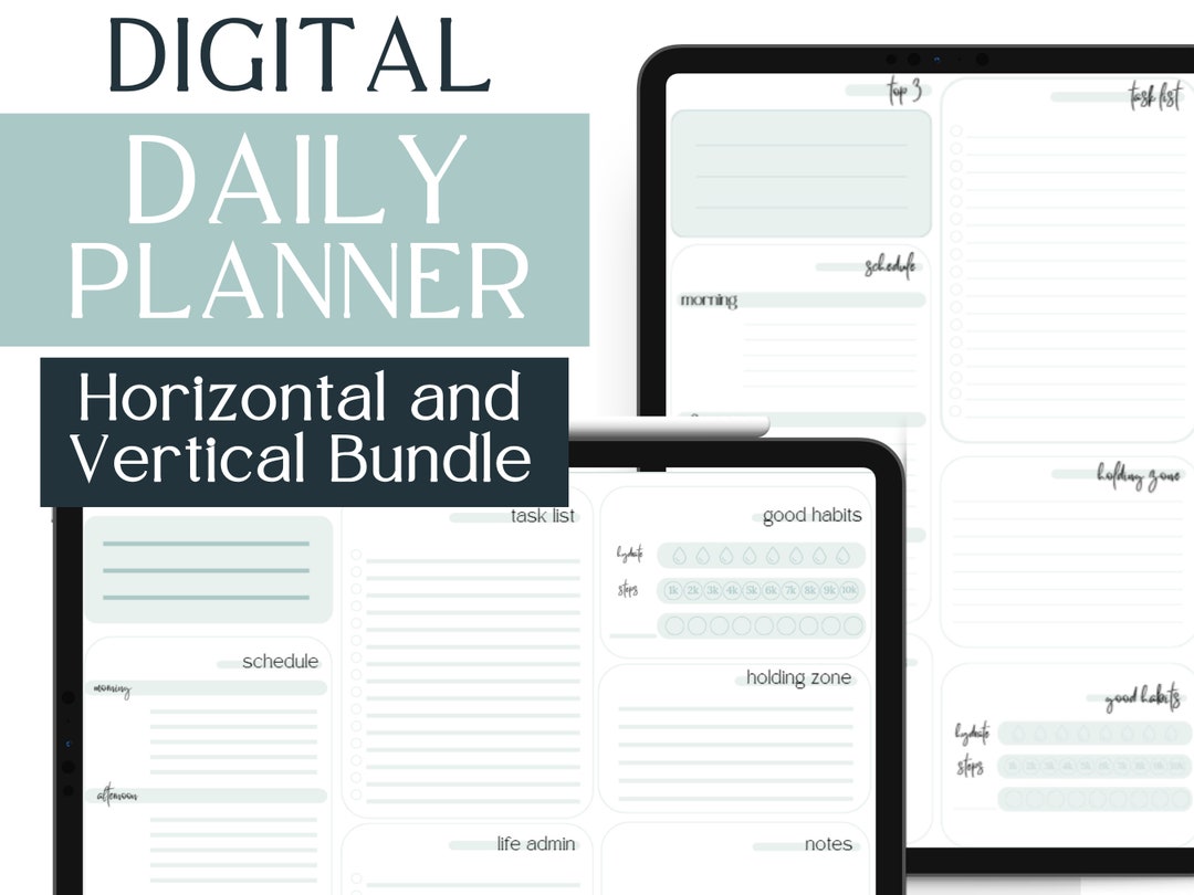 Daily Digital Planner Bundle | Horizontal & Vertical Digital Planner ...