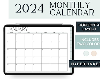 2024 DIGITAL MONTHLY CALENDAR - Hyperlinked | iPad Calendar | Goodnotes Calendar | Printable Calendar | Digital Calendar | 2024 Calendar