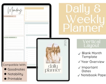 Undated DIGITAL PLANNER Goodnotes | Minimalist Productivity Planner | Daily Weekly Monthly Organizer | IPad Planner | Boho