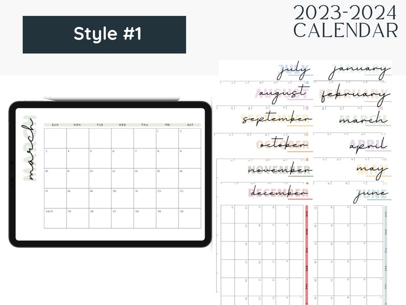 DIGITAL CALENDAR MONTHLY 2023-2024 iPad Goodnotes Notability - Etsy