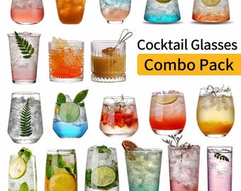 Art Deco Cocktail Glasses Set | Whiskey, Highball, Margarita Barware