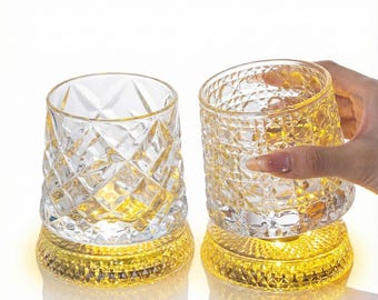 Personalized Rotating LED Whiskey Glass – Crystal Bourbon Scotch Barware Gift
