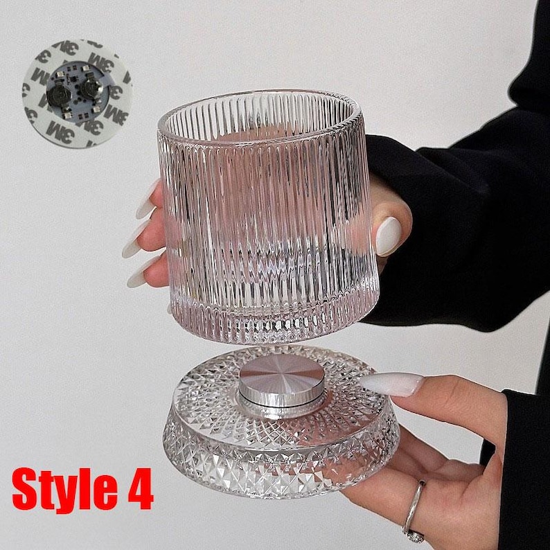 May include: A clear, ribbed glass tumbler and a decorative base with a silver-colored top. The base has a diamond-cut pattern. The text "Style 4" is visible in the image.