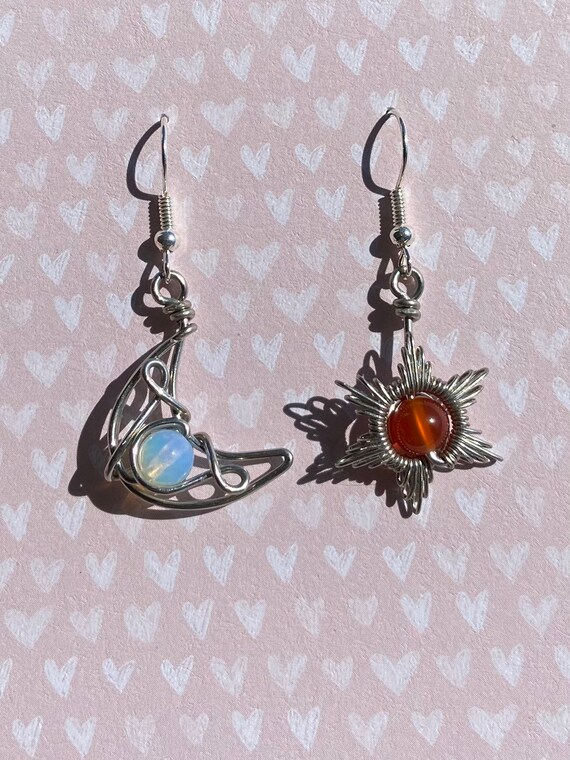 ORIGINAL Sun and Moon Wire wrapped Crystal Earrings Etsy Australia