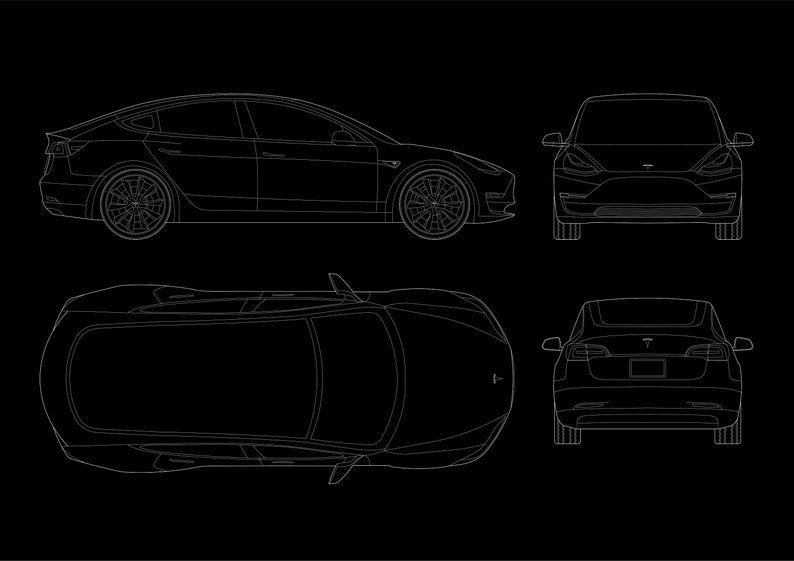 High Quality Tesla Model 3 Poster Set (6 Vector Posters), Printable ...
