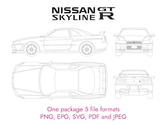 Nissan Skyline GTR R34 printable wall art. Vector files for crafting. svg, eps, pdf, jpeg, png