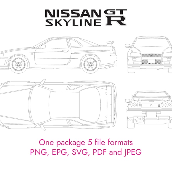 Nissan Skyline GTR R34 printable wall art. Vector files for crafting. svg, eps, pdf, jpeg, png