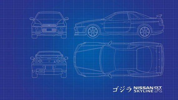 High Quality Nissan Skyline R34 Digital Blueprint. Instant