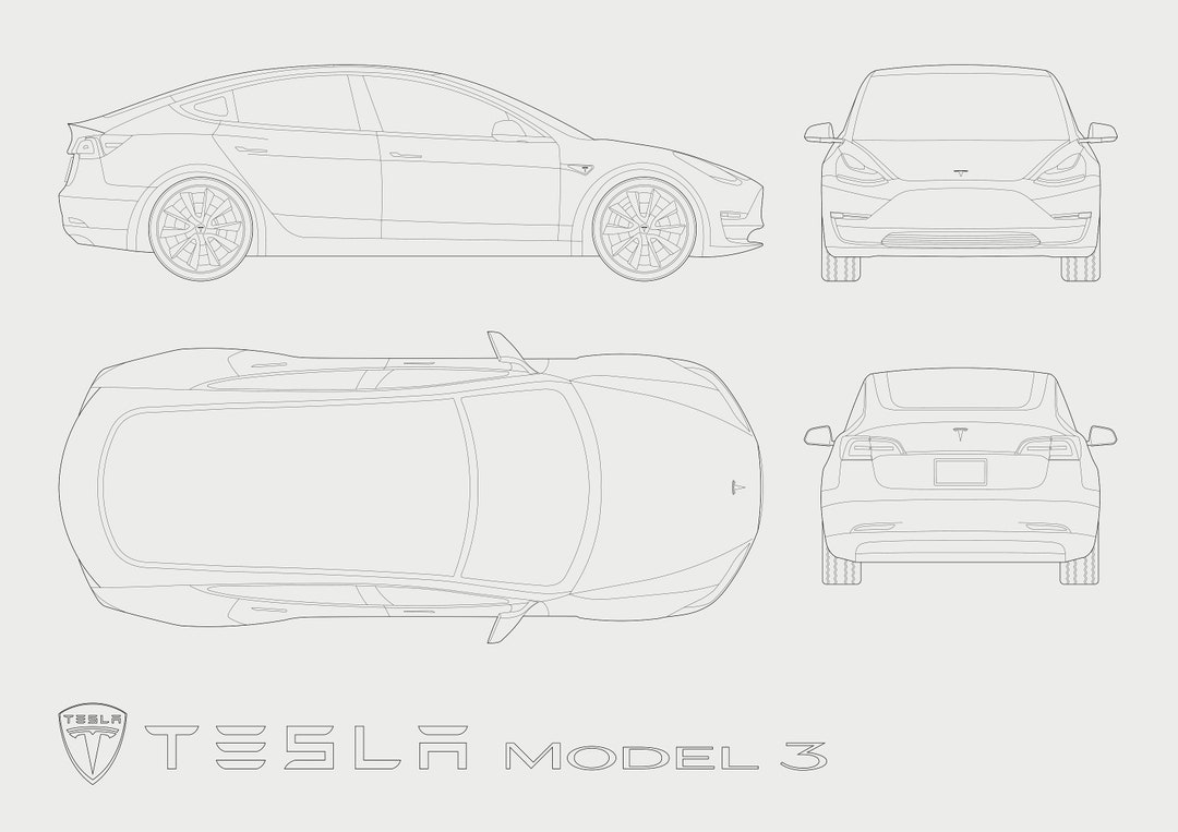 High Quality Tesla Model 3 Poster Set 6 Vector Posters, Printable Wall