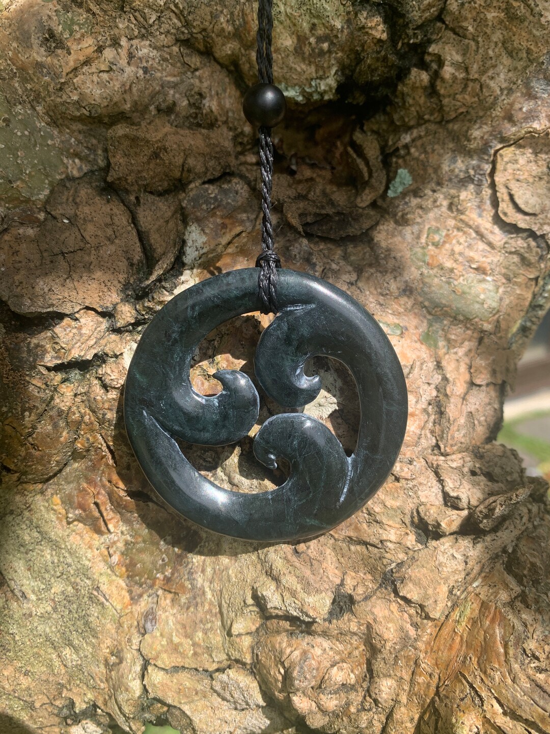 Black Jade Triple Koru Necklace, Maori Inspired, Blessed, Hand Carved