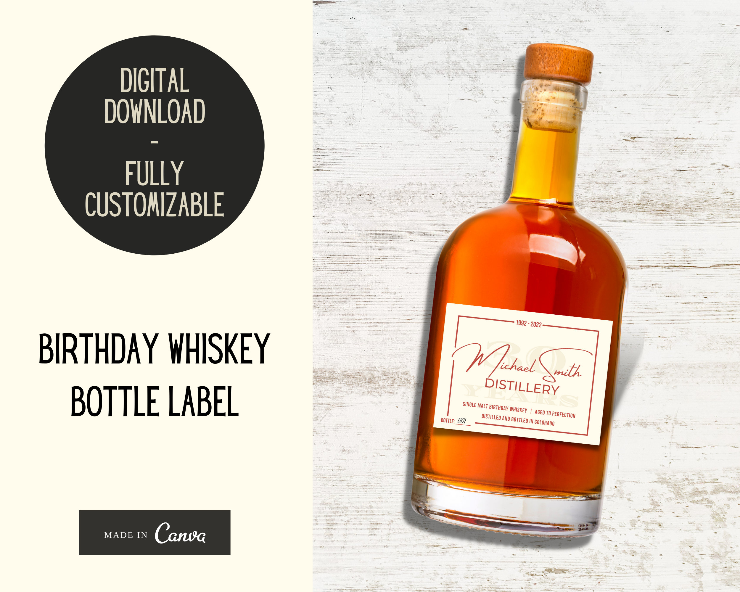 Customizable Whiskey Label Aged to Perfection Birthday - Etsy
