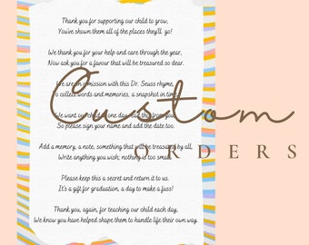 Lettera ricordo personalizzata per l'insegnante del Dr. Seuss / nota / breve descrizione per il libro Oh, i posti in cui andrai