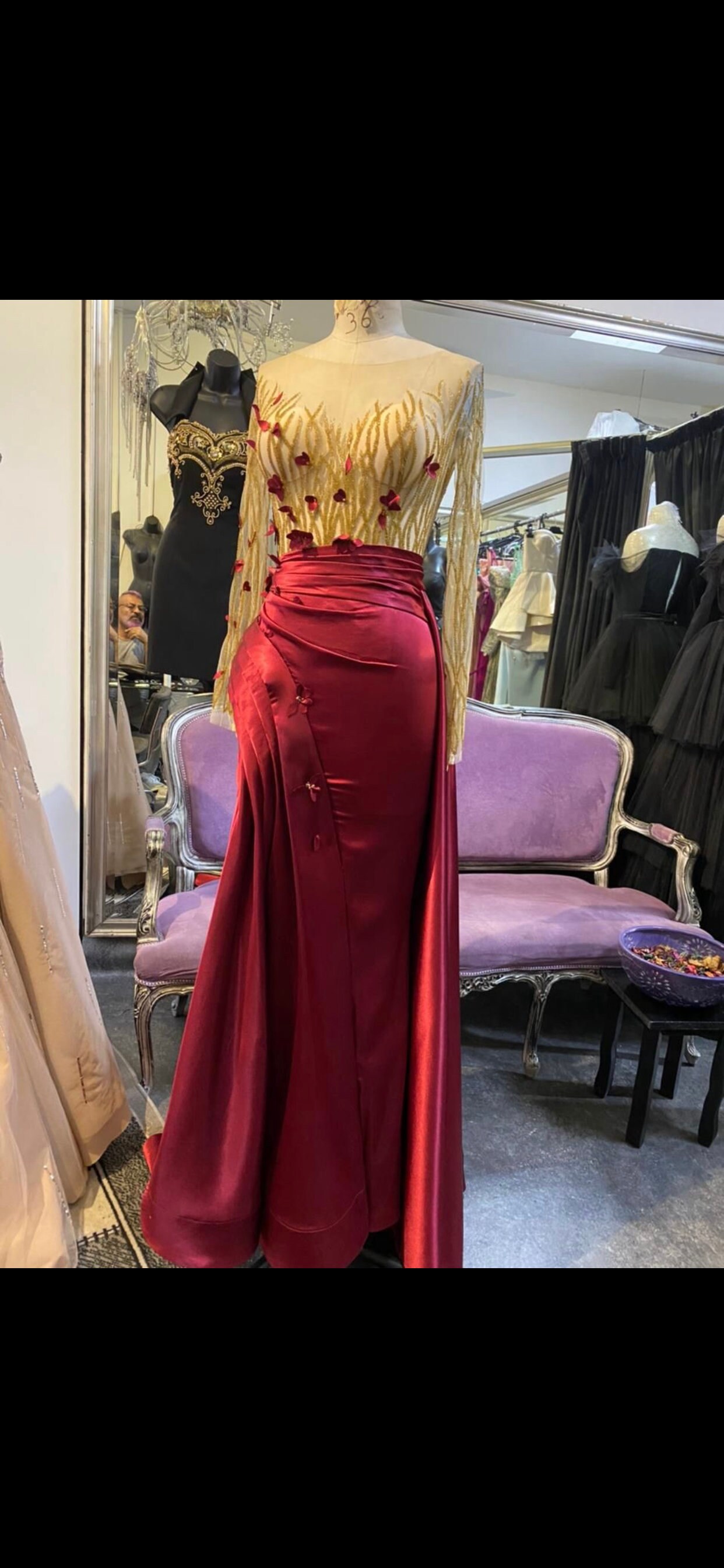 Mesh-embellished Red Rose Dress With a Elegantly Placed Half