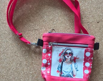 Shoulder bag - dog bag, faux leather with lining, with art print woman
