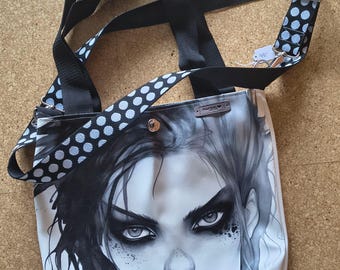 Shoulder bag faux leather with lining, woman's face