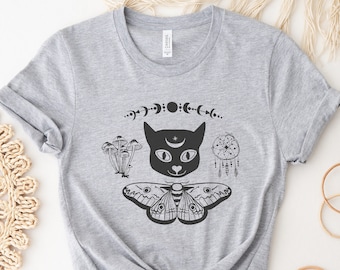 Celestial Shirt, Cat Moon tshirt, Magic tshirt, celestial kitty shirt, Moon Shirt, Moon Themed shirt, Gothic Shirt, Gothic Cat Shirt