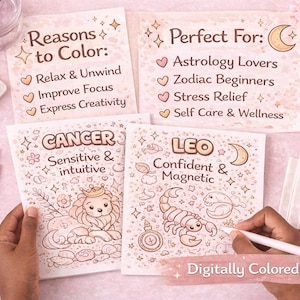 Zodiac Coloring Pages | Soft Street Feminine Astrology Coloring Book | Printable & Digital Coloring | 12 Zodiac Signs image 2