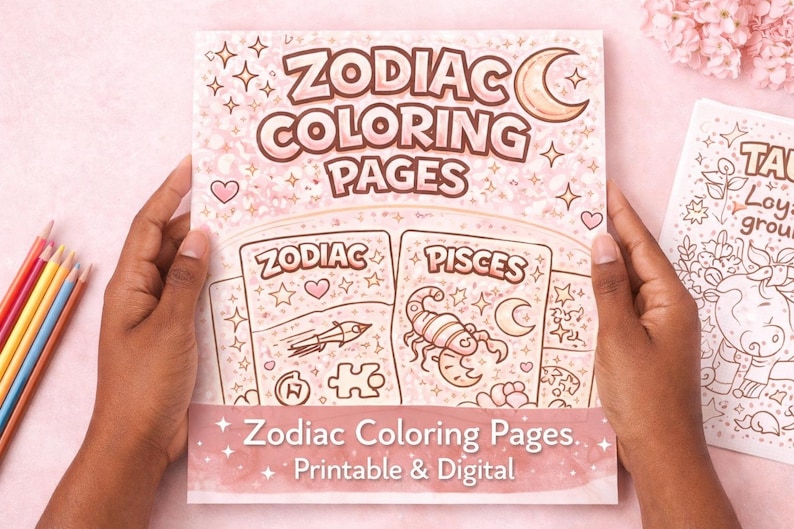 Zodiac Coloring Pages | Soft Street Feminine Astrology Coloring Book | Printable & Digital Coloring | 12 Zodiac Signs image 5