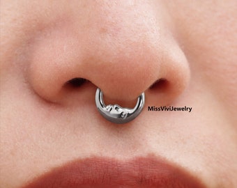 16G F136 Titan Mond Gesicht Septum Ring/ Septum Piercing Schmuck Silber/ Septum Clicker Hoop Gold/ Hinged Septum Hoop/ Mond Septum1.2*8/10mm