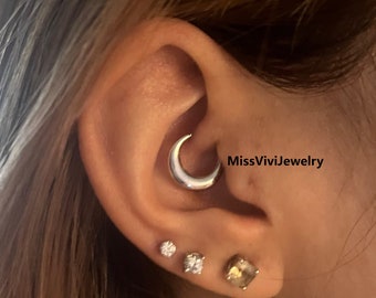 Boucle d'oreille Daith lune en titane 16G ASTM F136/ Créoles épaisses/ Clicker Daith articulé/ Anneau de piercing Daith/ Créole pour cartilage en acier 316L 8/10 mm