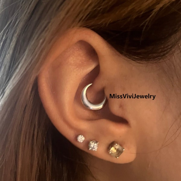16G ASTM F136 Titanium Moon Daith Earring/ Chunky Hoop Earring/ Hinged Daith Clicker/ Daith Piercing Ring/ 316L Steel Cartilage Hoop8/10mm