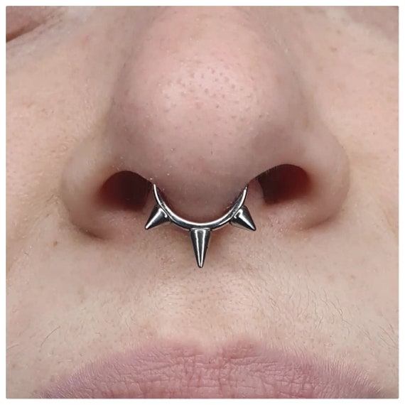 16G Surgical Steel Spikes Hinged Septum Ring/ Triple Spike Segment Septum  Hoop/ Punk Septum Clicker/ Spiked Daith Clicker/ Spikes Nose Ring -   Canada