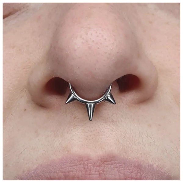 16G Surgical Steel Spikes Hinged Septum Ring/ Triple Spike Segment Septum Hoop/ Punk Septum Clicker/ Spiked Daith Clicker/ Spikes Nose Ring