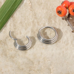 Titanium Triple Stacked Septum Ring Jewelry/ Surgical Steel Layered Septum Clicker/ Hinged Daith Earring Hoop/ Cartilage Hoop 16g8/10mm image 2