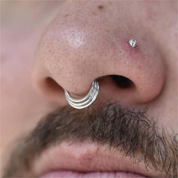 Men Titanium Triple Stacked Septum Ring Jewelry/ Layered Septum Ring/ Chunky Septum Hoop Steel/ Helix Hoop Earring/ Cartilage Hoop Ring