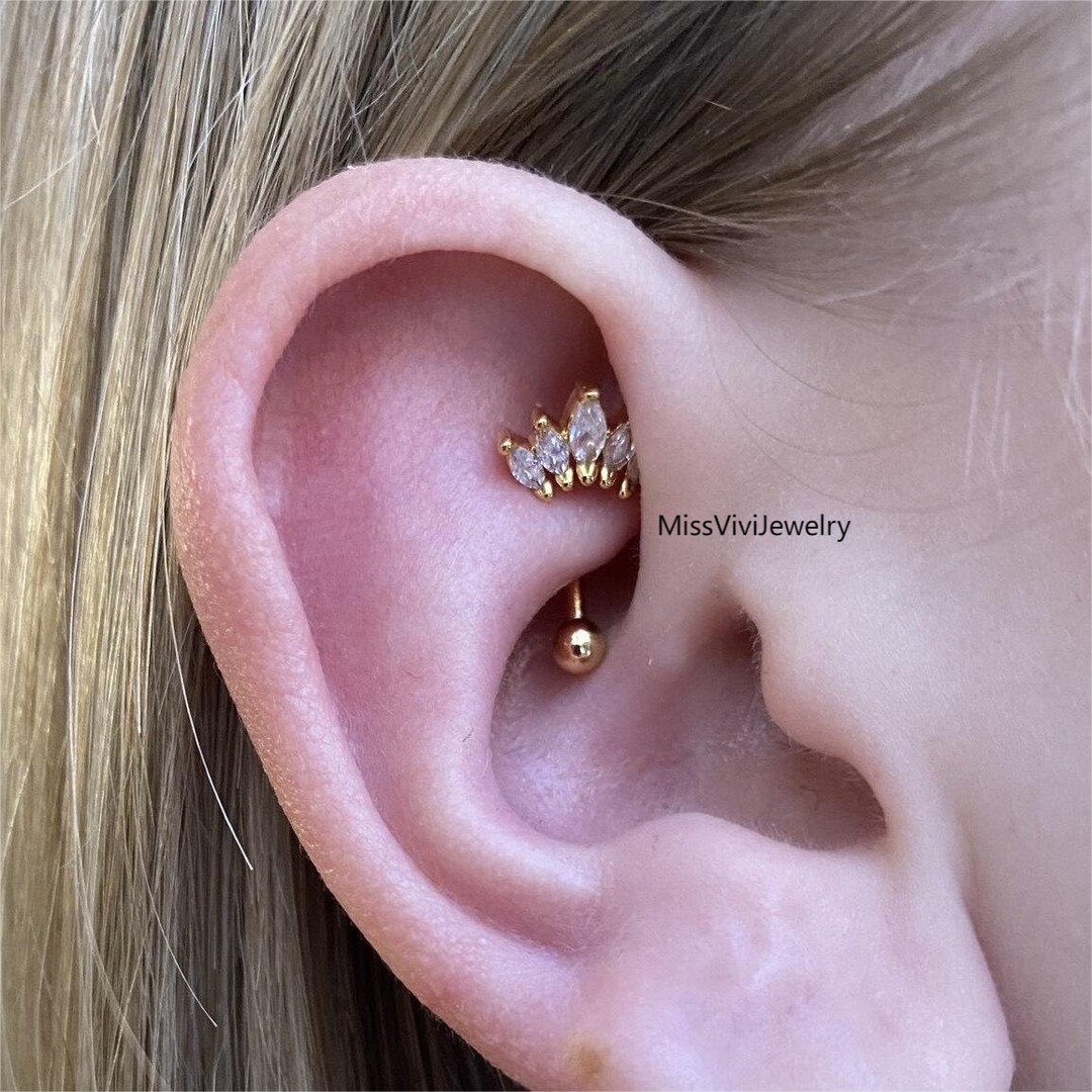 16G Crystal Crown Rook Earring/ Rook Cuved Barbell/ Rook Piercing