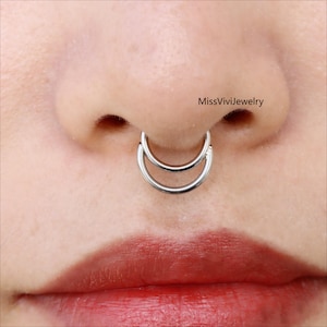 16G Surgical Steel Double Septum Ring/ Layered Septum Clicker/ Stacked Daith Hoop/ Septum Hoop Silver Gold/ Hinged Septum Ring 1.2*8mm/10mm