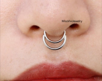 16G chirurgischer Stahl Doppel Septum Ring / geschichteter Septum Clicker / gestapelter Daith Hoop / Septum Hoop Silber Gold / Klapp Septum Ring 1,2 * 8mm / 10mm