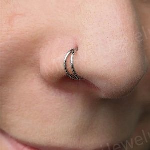 18G Implant Grade Titanium Double Line Nose Ring/ Titanium Nose Clicker Hoop/ Hoop Nose Ring/18g Nostril Jewelry/Clip on Nose ring1.0*8/10mm