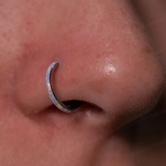 18G ASTM F136 Titanium Opal Nostril Ring Opal Nose Clicker