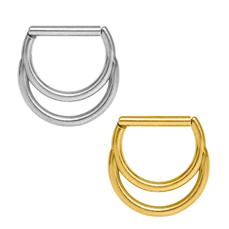 16G Surgical Steel Double Septum Ring/ Layered Septum Clicker/ Stacked Daith Hoop/ Septum Hoop Gold Silver/ Cartilage Hoop 1.2mm 8mm/ 10mm image 5