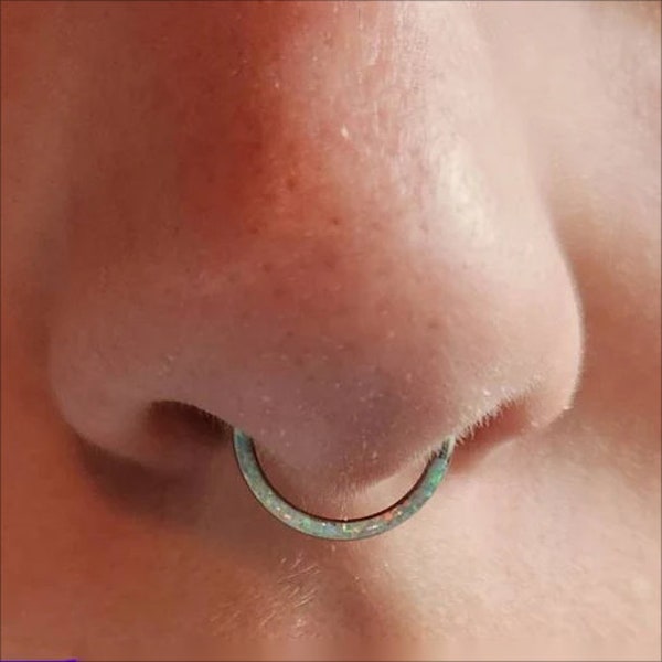 16G-Implant Grade Titanium Fire Opal Lined Front Facing Seamless Clicker Hoop/ Opal Septum Hoop/ Hinged Hoop Earring/ Daith Ring1.2*8/10mm