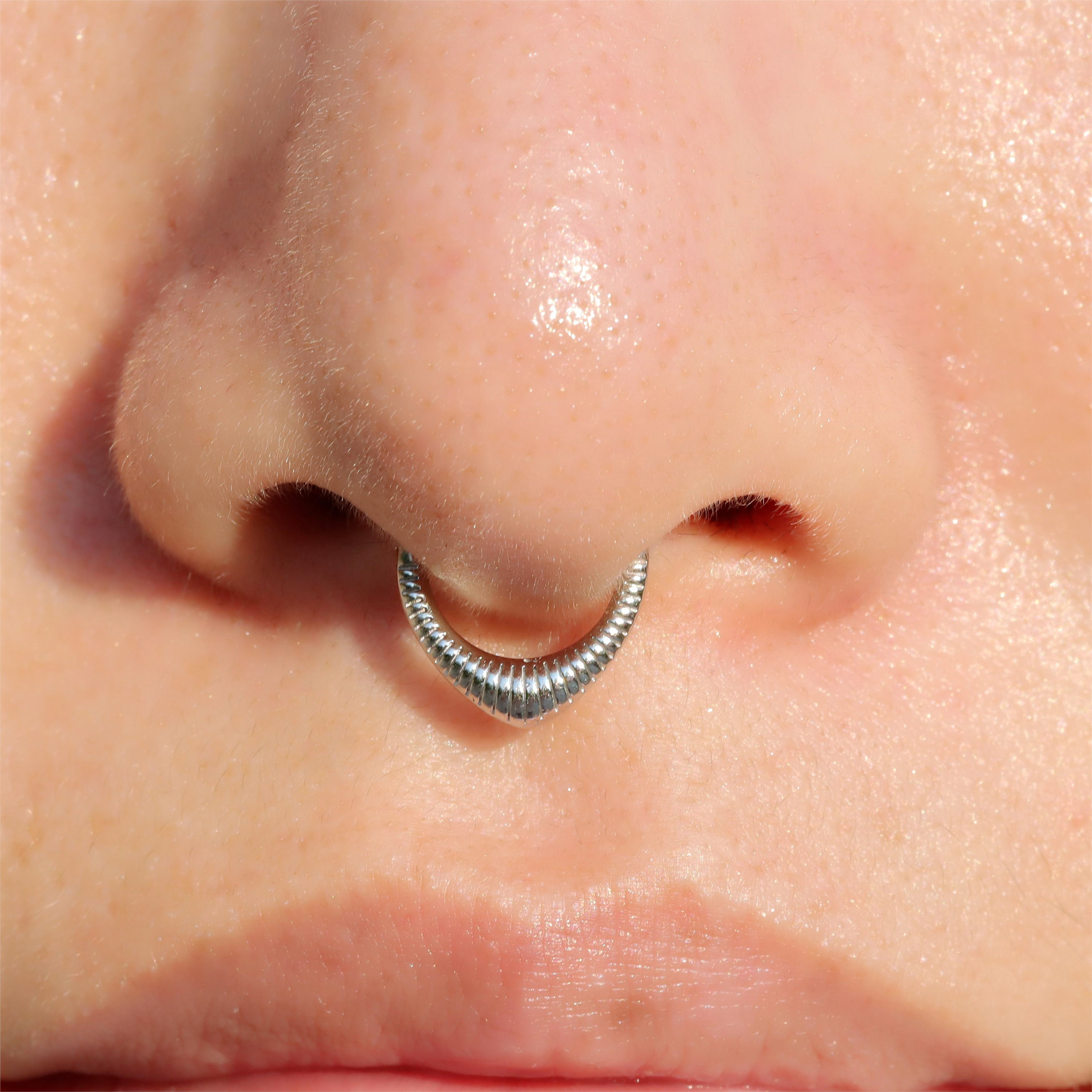 Eka Red Coral septum ring for pierced nose - 925 sterling silver | Tribalik