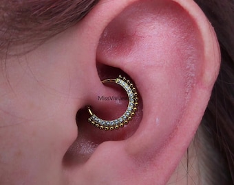 16G F-136 Titan CZ Daith Creolen Ohrringe / Klapp Daith Hoop / Daith Piercing Schmuck / Daith Hoop Titan / Knorpel Silber Gold 1.2*8/10mm